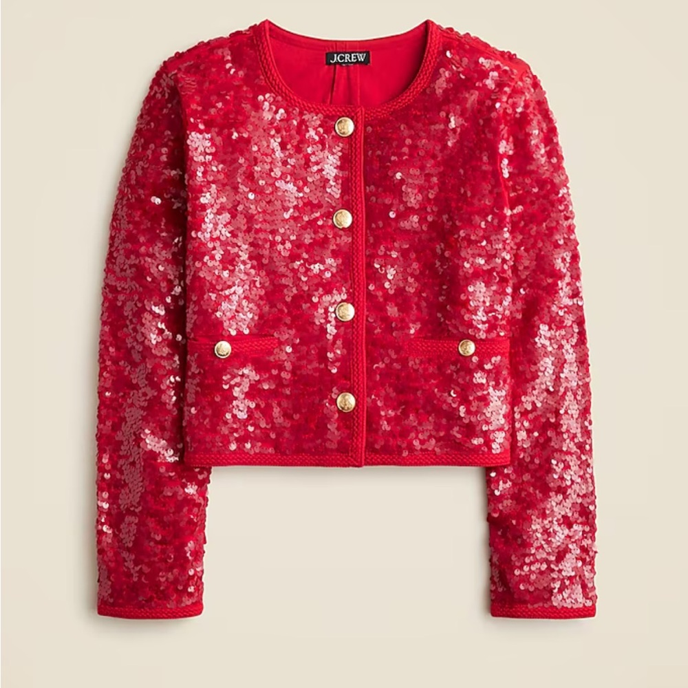 J. Crew Sparkling Red Sequin Blazer Lady Jacket